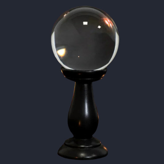 Small Glass Crystal Ball on Wooden Stand